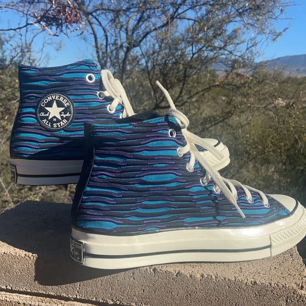 New Chuck 70 Blue Knit Converse Hi Top Sneakers - Picture 4 of 16